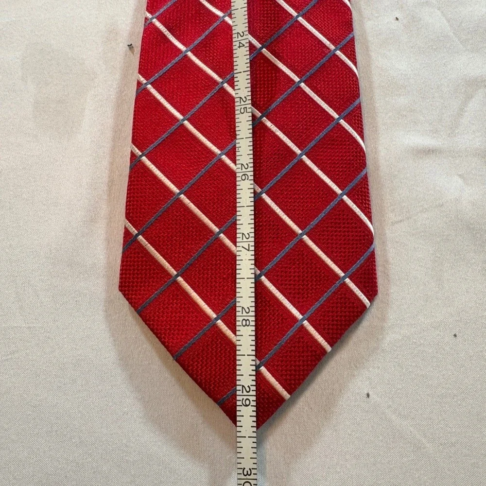 Croft & Barrow Necktie Mens Red Silk Grid Pattern Classic Business Formal Tie